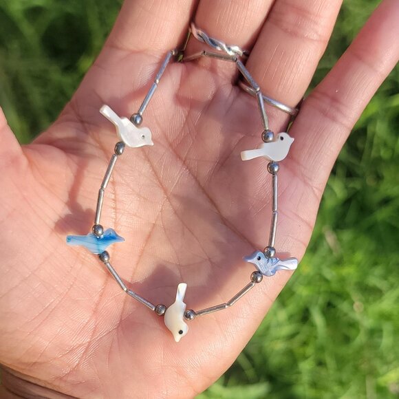 Bluebird Necklace Vintage Native American Handmade White And Blue